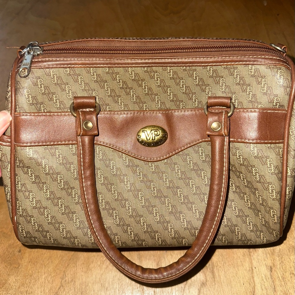 Vintage VP Monogram Brown Tote with Leather Trim